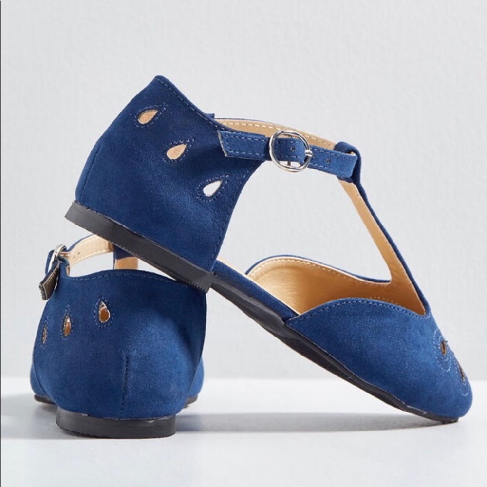 Blue T-strap Flats